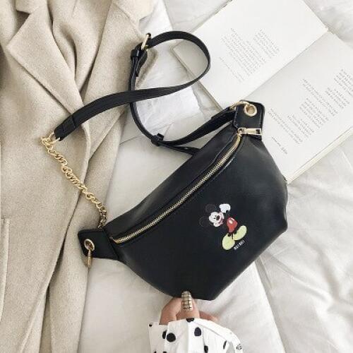 Disney new Minnie mouse mouse fashion Messenger bag cartoon shoulder waist bag chest convenient travel pu wallet mobile phone