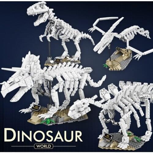 Jurassic Luminous Dinosaur World Park Series T-rex Triceratops Model Building Blocks Dino Fossil Pterosaur Bricks Toys Kids Gift