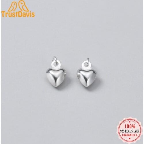 TrustDavis Real 925 Sterling Silver Personality Fashion Romantic Heart Charm Pendant Handmade DIY Accessories Fine Jewelry DZ456