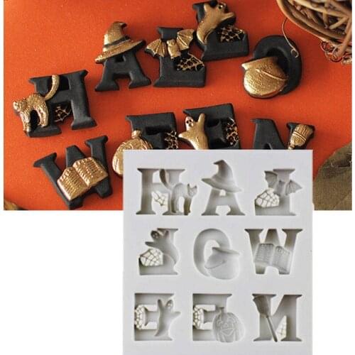 Halloween Letters Silicone Mold DIY Halloween Fondant Cake Decorating Mold For Baking Of Kitchen Accessories Pastry Bakery Mug