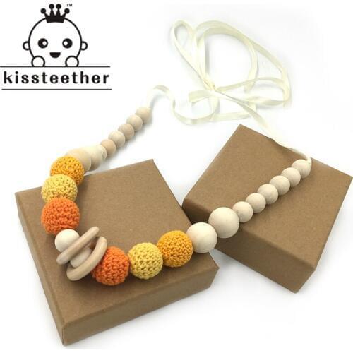 Crochet Beads Baby Teether Necklace Beads Safe Teething Necklace With Organic Natural Wood Toy Mom Kids Wooden Teether Necklace