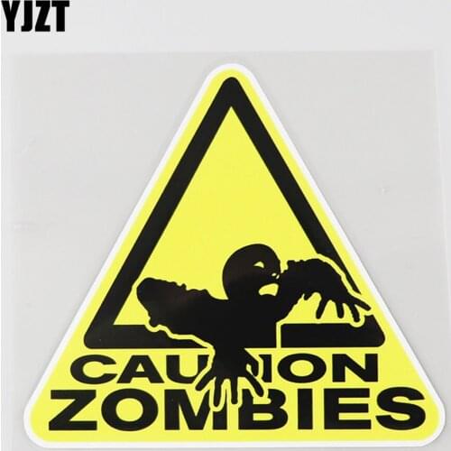 YJZT 12.8CM×11.8CM Warning Zombie Sign Decal Caution Zombies PVC Car Sticker 12C-0142