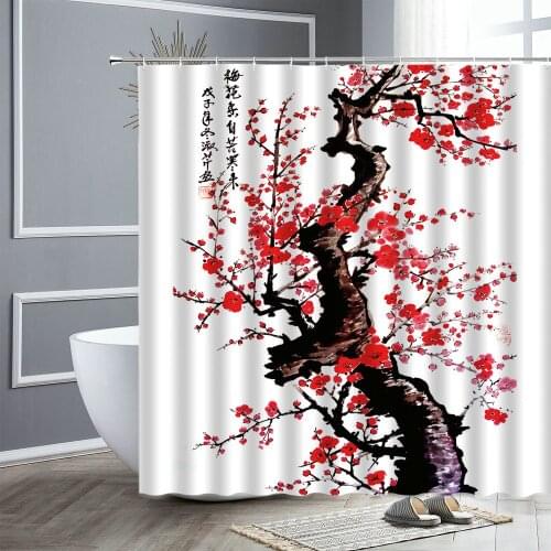 Flowers Shower Curtains Plum Blossom Bamboo Butterfly Bird Bathroom Curtain Frabic Waterproof Polyester Bath Screen With Hooks