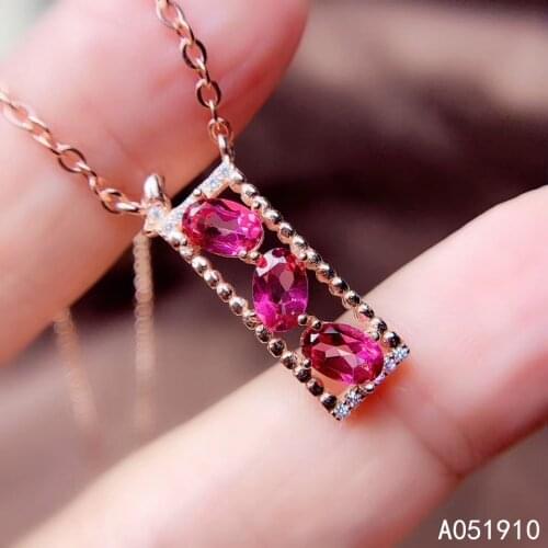 KJJEAXCMY boutique jewelry 925 sterling silver inlaid Natural pink Topaz pendant Female supports detection fashion