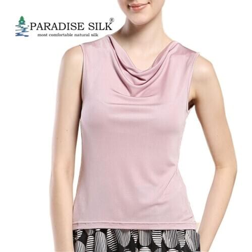 Women Tanks 100% Pure Silk Knit Lady Draped Neck Tank Tops Bottoming Shirt Beige Purple Size M L XL XXL