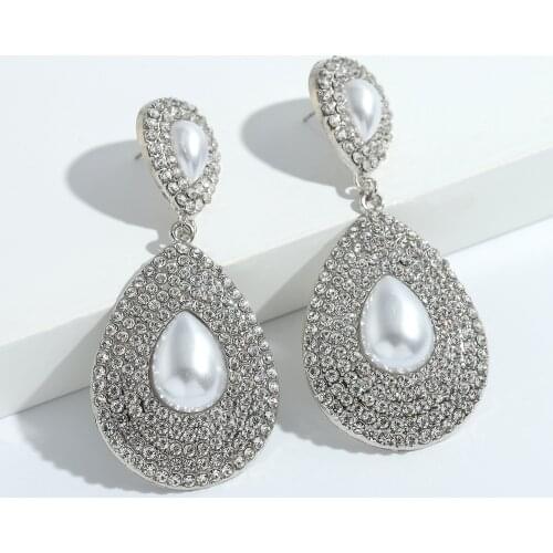 HYSECMAO Fashion Simulated Pearl Women Big Drop Earrings Multicolor Crystal Teardrop Bridal Wedding Party Earrings Female Bricon