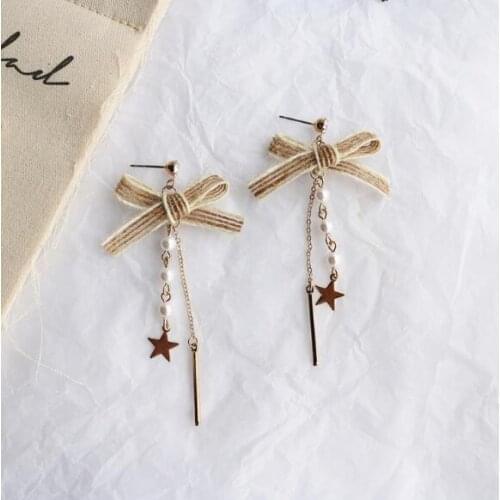 Japanese harajuku Korean Girls Bowknot Earrings Retro Handmade hemp rope woven earrings Women Jewelry Nice Birthday Gift Brincos