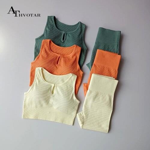 ATHVOTAR Yoga Fitness Gym Tummy Control Women Sets Workout Outdoors Training Jogging Silm Set Woman 2 Pieces Sportswear