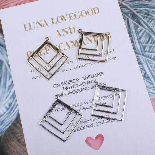 10pcs/lot Gold Silver Color Square Geometric Shape Pendants DIY Earring Handmade Jewelry Finding Charms 34*37mm