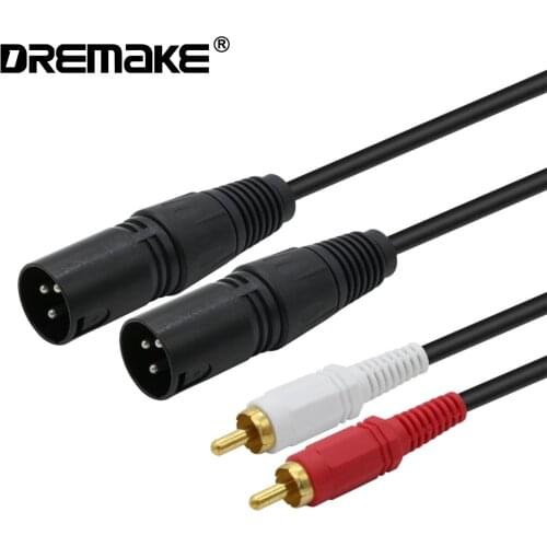 3 Pin XLR 2 Male Microphone Cable to 2 Male Jack RCA Gold Plated Cable 1.5M for Amplifier DVD Player Microphone