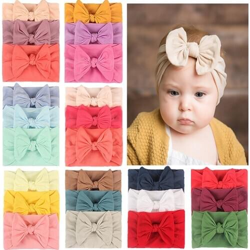 3PCS Baby Headband Fashion Baby Hair Accessories Big Bow Elastic Nylon Infant Head Band Baby Accessories