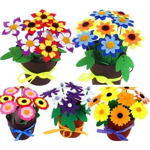 4 Pcs Flower Pot DIY Crafts Toys For Kids Potted Plant Handmade Flowers Bouquet Kindergarten Teaching Aids Toy Girls Christmas