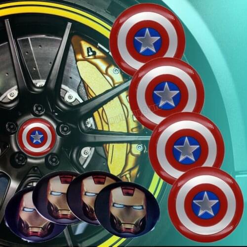 4pcs Marvel Captain America 56mm Wheel Center Hub Cap Badge Logo Emblem Decal Wheel Sticker Styling Car Decoration Modification