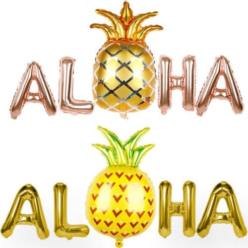 5Pcs/Set Summer Hawaii Party Balloons Pineapple Foil Balloon Decorations ALOHA Letter Air Balls Home Birthday Supplies