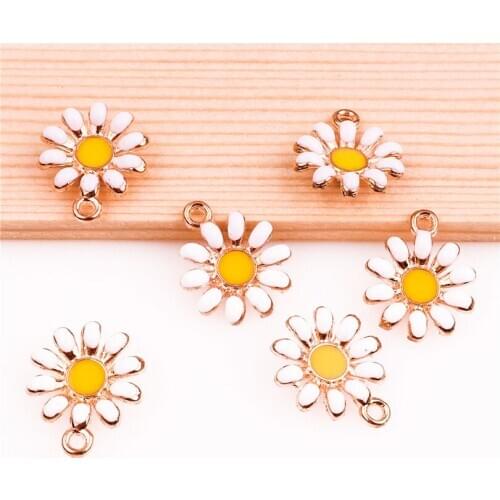 50pcs 16*13mm Golden alloy enamel Small daisy sun flower Charm For DIY Jewelry Accessories Finding Making earring Necklaces