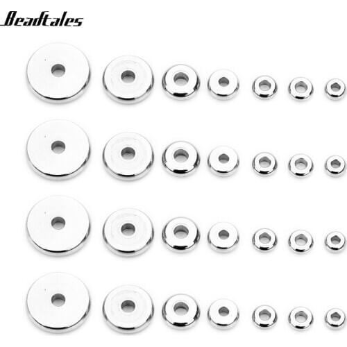 Beadtales 50pcs/lot 5 Size Stainless Steel Beads Flat Round Shape Spacer Beads For Women Diy Jewelry Making Accessories Supplies