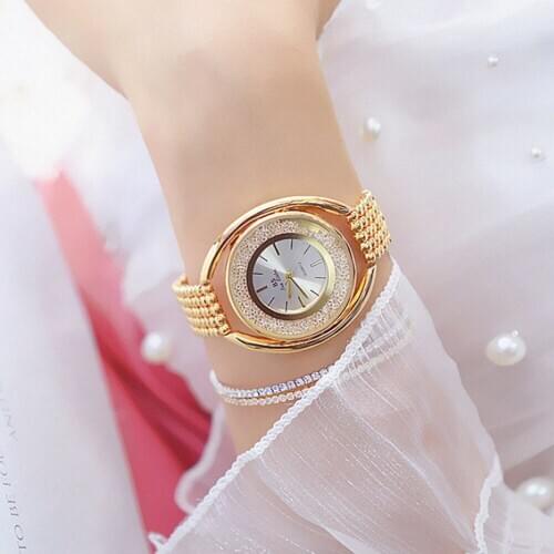Bs Brand Womens Luxury Diamond Gold Steel Quartz Watch Stylish Minimalist Business Clock Relogio Feminino Reloj Mujer Gifts