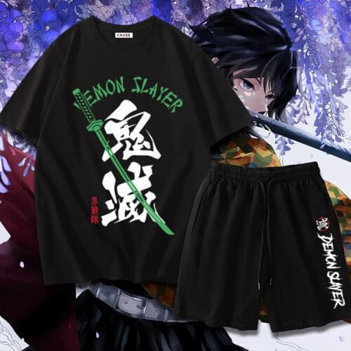 Coaplay Costumes Anime Demon Slayer: Kimetsu No Yaiba Pants And T-shirt Short Sleeve Summer Suit Cos Zenitsu Tanjirou Cloths Set