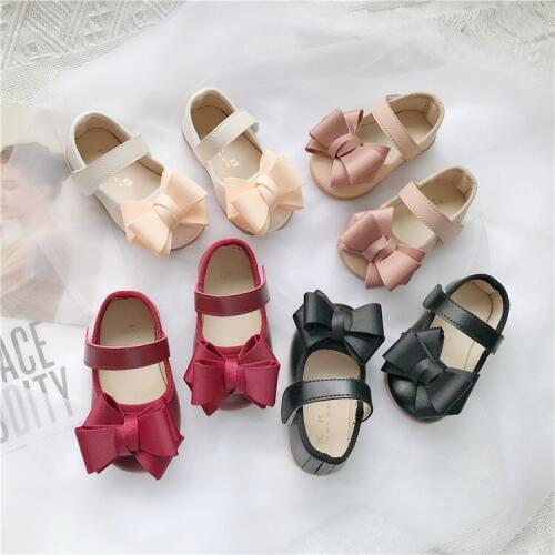 Baby shoes for kids girls leather shoes with bow 1-5 years princess single shoes spring children toddler flat shoes casual