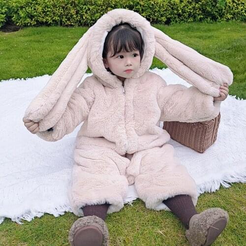 2-11 Years Old Childrens Clothing Autumn Winter 2021 Cute Rabbit Jumpsuit for Boys Girls Plush Warm Children Clothes