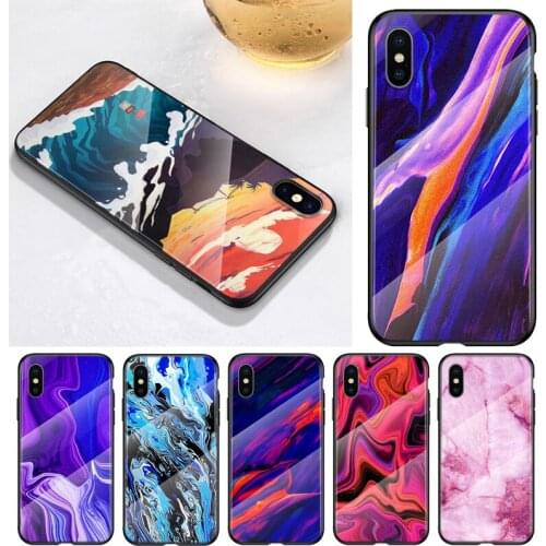 Aesthetics marble neon art For Apple iPhone 12 11 8 7 6 6S XS XR SE X 2020 Pro Max Mini Plus Tempered Glass Phone Case