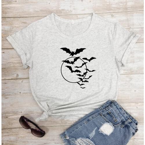 Moon Halloween bat night t-shirt women funny 100% Cotton aesthetic graphic Fashion camisetas unisex tee top tshirt Drop Shipping