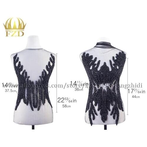 FZD Retail 1 Set handicraft pearl and rhinestones design Black beaded sparkly crystal applique patches for DIY Fabric basteln