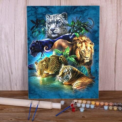 Moon And Wolf Paint By Numbers Set Acrylic Paints 40*50 Canvas Pictures Wall Decoration Children Wall Art Handiwork Drawing