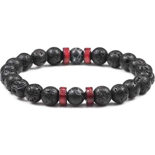 Classic Men Bracelet Natural Lava Stone Tiger Eyes Beaded Tibetan Buddha Bracelets Bangles Diffuser Wristband Yoga Jewelry Gifts