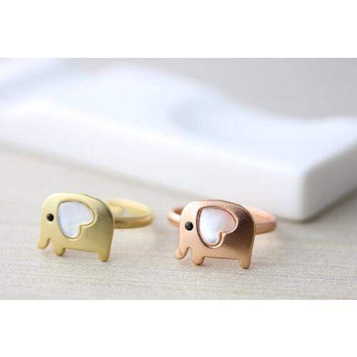 Newest Listed Cute Gold/Rose Gold Elephant Ring Pearl Heart Animal Jewelry Adjustable Free Size gift idea