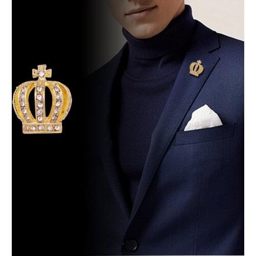 Korean Fashion Crown Brooch Mens Suit Coat Collar Pin Rhinestone Crystal Corsage Jewelry Gifts for Women Clothing Accessories