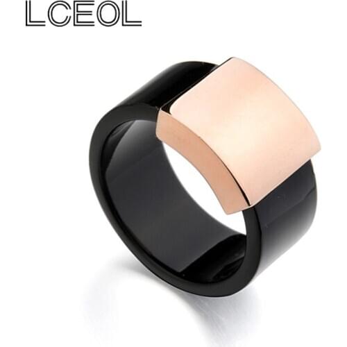 LCEOL Popular Brand Jewelry Black Circle with Square Metal Rings for Both Men & Women Smooth Surface Ring with Brand Logo