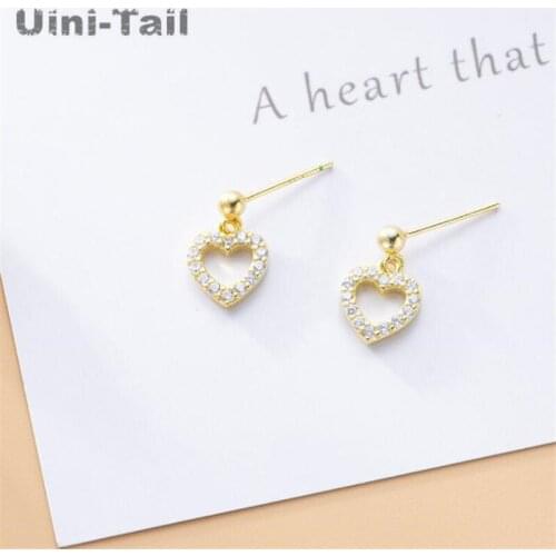 Uini-Tail hot new 925 sterling silver delicate micro-set heart-shaped earrings fashion tide flow original design high quality