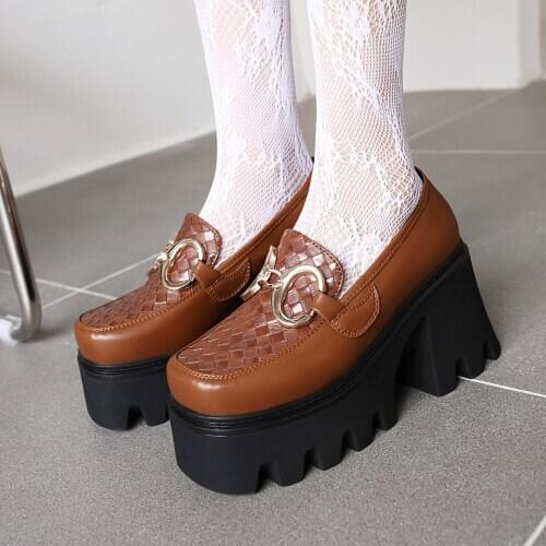 Loafers Women Ankle Boots Slip-On Platform Black Shoes Genuine Leather Autumn Animation Shoes for Women Footwear