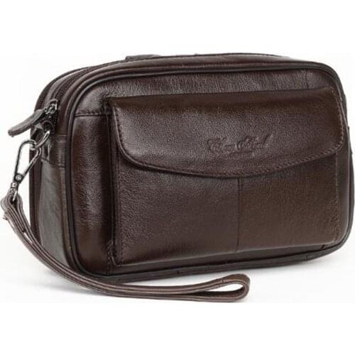 High Quality Genuine Natural Leather Hand Bag Men Casual Long Wallet Purse 6.4 Inch Mobile Cell Phone Male Handy Clutch Bags New