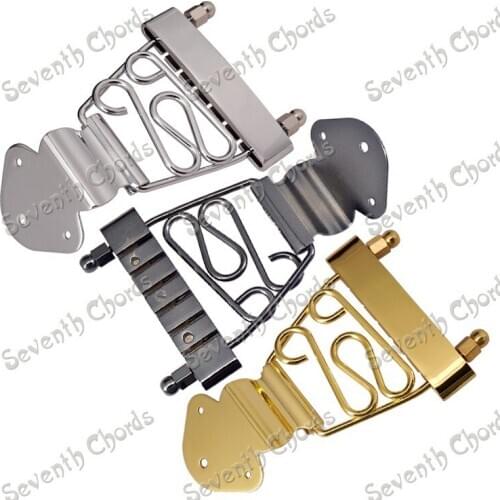 A Set Trapeze Short 6 String Archtop Tailpiece Bridge for Hollow Semi Hollow Guitar with Wired Frame - Chrome - Black - Gold