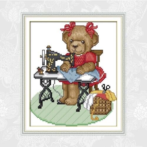 The tailor bear Cross Stitch kits 14ct Printed Canvas 11ct White Fabric DMC Embroidery Needlework Sets DIY Handmade Crafts