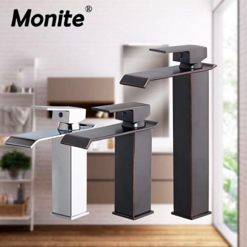 Nickel Brush Waterfall Deck Mounted Chrome Polish ORB Brass Single Handle Bathroom Wash Basin Vanity Sink Faucet Mixer Tap