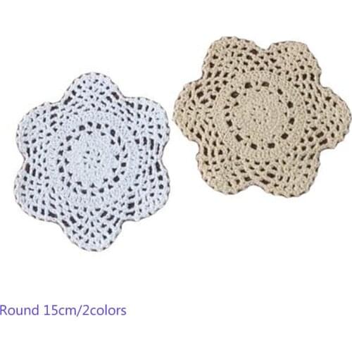 15CM NEW Cotton table place mat pad cloth crochet placemat cup coaster lace round doily mug holder hot trivet dining kitchen