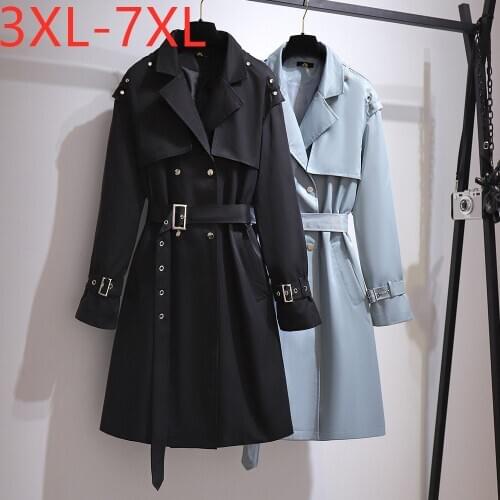 New Ladies Autumn Winter Plus Size Overcoat For Women Large Long Sleeve Loose Black Belt Windbreaker Coat 3XL 4XL 5XL 6XL 7XL