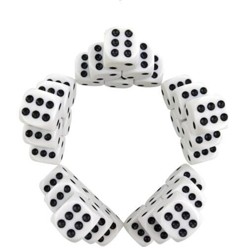 New 50/100/200 Pcs/Lot 16mm Dice Set White Black Point Drinking Dice Acrylic White Round Corner D6 Points Dice Club Party