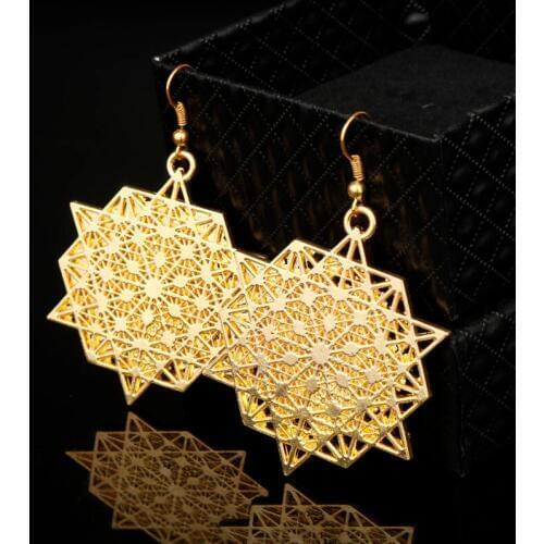 MQCHUN New cocktail Party Earrings Jewelry Antique Gold Filigree Jewelry Chic cutout art deco floral Drop Earrings -15