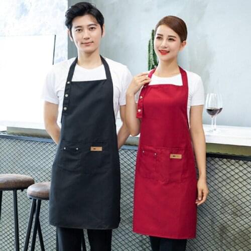 Men and Women Pure Color Halter Apron Kitchen Home Cooking Overalls Waist Custom Coffee Shop Bib