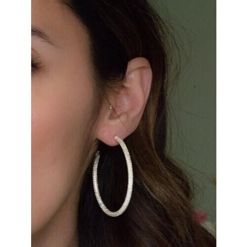 Original 925 Sterling silver Hoop earring Pave Set 600pcs AAAAA zircon Party Wedding Earrings for women Charm Statement jewelry