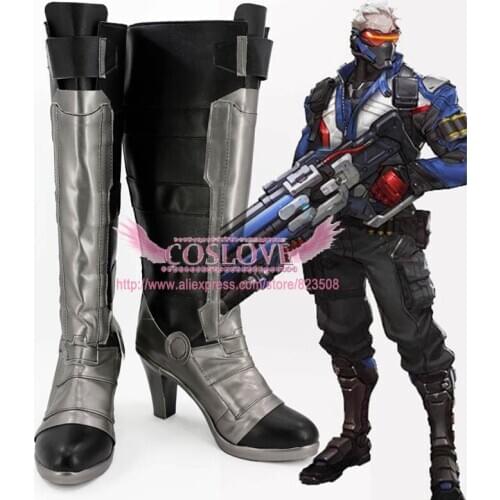OW Game Soldier 76 John Jack Morrison Female Black Shoes Cosplay Boots CosplayLove