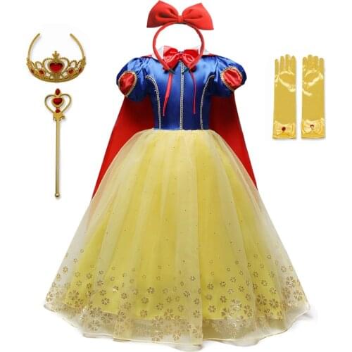 Cartoon Girl Dress Princess Costume Kids Baby Birthday Halloween Carnival Party Fancy Dresses for Girls Cosplay Gown + Cloak