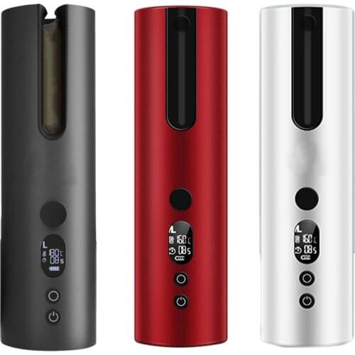 LCD Full Automatic Hair Curlers Rechargeable Ceramic Heating Hair Stick Rotating Curling Iron