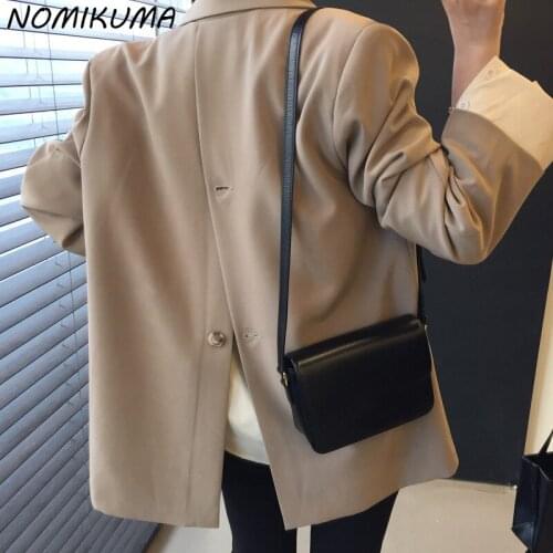 Nomikuma Causal Back Buttons Split Women Blazers Korean Fashion Notched Collar Blazer Coat Causal Autumn New Suit Jacket 6Z618