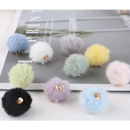 30pcs Autumn Winter soft cute hairy round ball Earrings for Women Girl Fashion warm candy color diy jewelry hair rope material