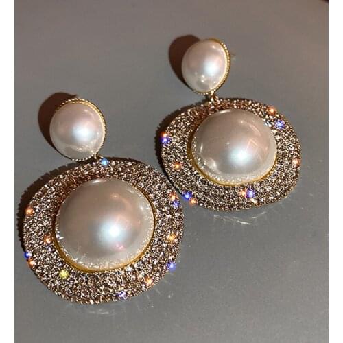 Vintage Baroque Pearl Earrings For Women Gold Color Big Drop Earrings Trendy Rhinestone Earring Wedding Party Bridal Jewelry